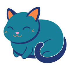 Cute cartoon teal cat sitting illustration Vector, illustration