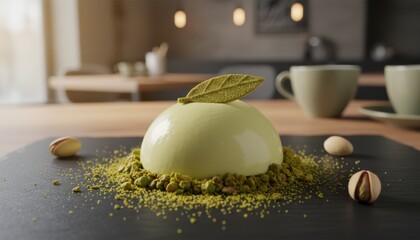 pistachio dessert concept symbolizing fine dining culinary art modern patisserie trend and gourmet presentation