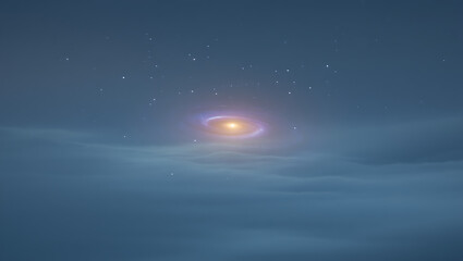 A mesmerizing celestial object with glowing rings, gracefully suspended within vast cosmic clouds, revealing the awe-inspiring mysteries of deep space