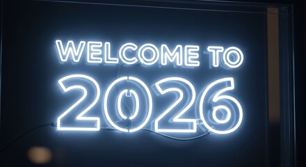 vector abstract background written welcome 2026 with neon
