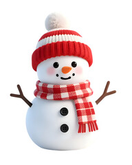 Cute 3D Snowman Character in Red and White Winter Hat