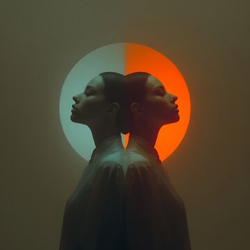 dual color light reflection, soul balance concept, conceptual surreal art, gradient background, v7 lighting 8 