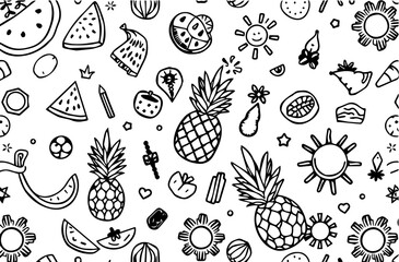 Fun Abstract Doodle Surface Design with Exotic Fruits