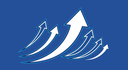 Ascending white arrows with blue outlines on a solid blue background
