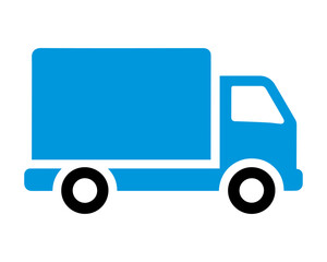 Blue Delivery Truck Icon: Simple Flat Vector Graphic for Logistics, Shipping, Moving, and Transportation Apps & Websites