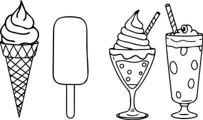 Hand Drawn Vector Bundle: Camping and Frozen Dessert Illustrations
