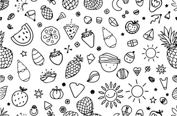 Seamless Hand Drawn Summer Fruits Doodle Pattern