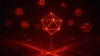 Dynamic red geometric shapes in a futuristic digital space, showcasing vibrant designs and innovative concepts for modern technology. - Powered by Adobe
