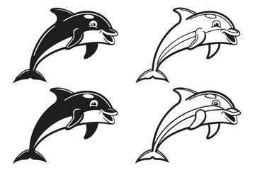 Naklejka premium Smiling cartoon dolphin icon set in minimalist style