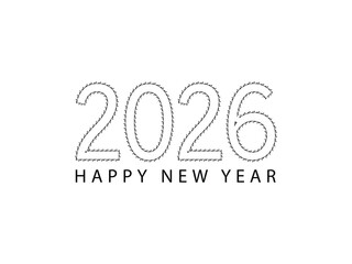 2026 Happy New Year Ornate Vector Typography: Elegant Decorative Flourish Outline Design for Luxury Greeting Cards and Vintage Invitations