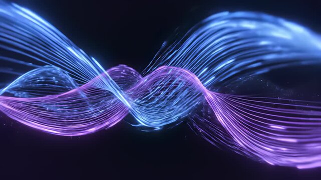 Glowing abstract wave radiates against sleek black background, capturing futuristic concept of innovation and technological advancement, perfect for 4K and UHD applications such as advertising.