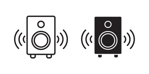 Speaker Box Icon. Silhouette of speaker box symbol, sound box, music instrument design for app, logo, web. Vector illustration with stroke and fill on a white background. © Iconic Vibe
