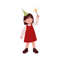 Kid celebrating with sparkler and party hat