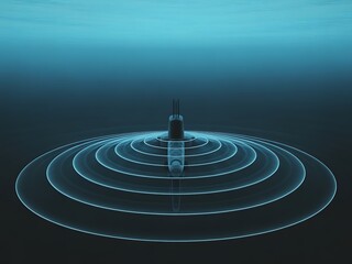 Fototapeta premium Abstract blue sonar waves emanating from a central point underwater