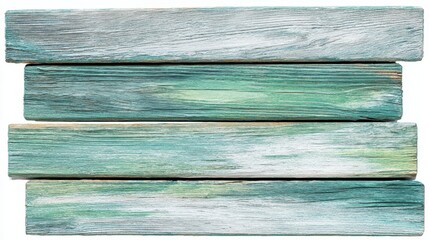Distressed wooden planks featuring textured green and teal paint, creating a rustic background with a weathered pattern and horizontal lines