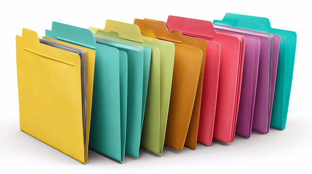 Colorful folders arranged in a neat row on a white background
