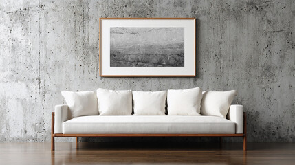 Modern living room with gray wall and white sofa design