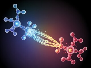 Abstract representation of molecular bonding and energy transfer between two structures
