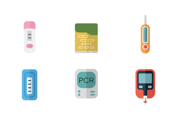 Point of care testing icons, lateral flow cassette, sample reader module, thermometer, pcr device, portable glucometer, clinical vector