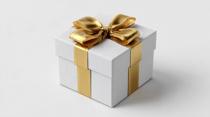 Gift box with golden bow on a white background