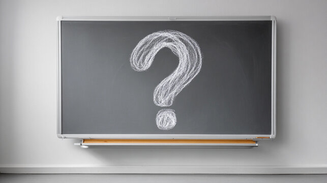 Blank chalkboard with a large question mark in a classroom setting - Powered by Adobe