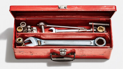 Tools organized in a red toolbox ready for repairs and maintenance