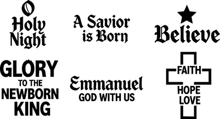 Obraz premium Religious christmas quotes holy night glory newborn king emmanuel faith hope love believe vector illustration
