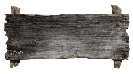 Blank vintage wooden sign board providing copy space for text messages, advertising, announcements, or a rustic design element with weathered wood texture on transparent background, png