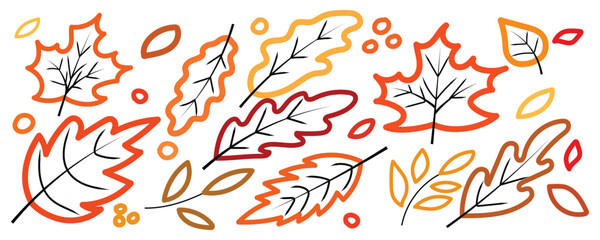 Outline Autumn Leaf Set, Simple Leaf Line Drawing, Minimal Fall Leaf Sketch 