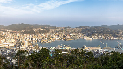 Impressive view from the observation deck at the summit of Mount Inasa in Nagasaki in Japan