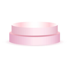Minimalist pink cylindrical display stand on white background