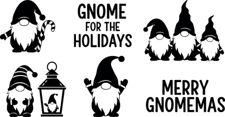 Obraz premium Gnome holiday illustrations with santa hats candy cane lantern merry gnomemas festive vector
