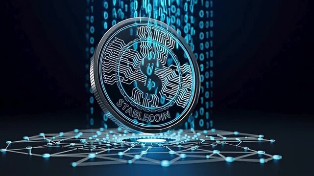 Cryptocurrency stablecoin concept design on abstract background.