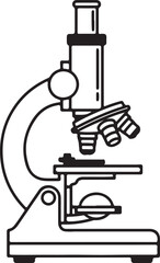 Detailed scientific illustration of a laboratory microscope with intricate research drawing elements