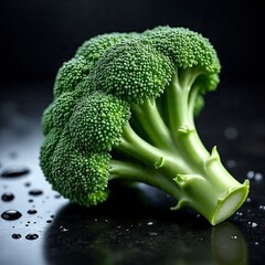 Fresh Broccoli Close-Up on Dark Surface, AI Generated