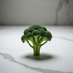Fresh Broccoli Standing on White Surface &ndash; AI Generated
