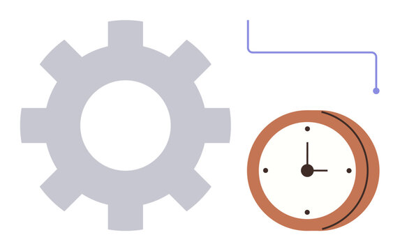 Gear beside clock with connection line conveys productivity, workflow, planning, and optimization. Ideal for time management, process efficiency, planning, organization, productivity automation