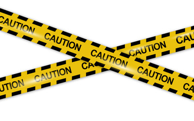 Yellow caution tape with black text and diagonal stripes