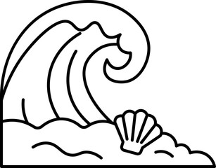 Illustration of Ocean Waves with Seashell