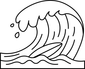 Illustration of Surfboard Riding a Blue Ocean Wave