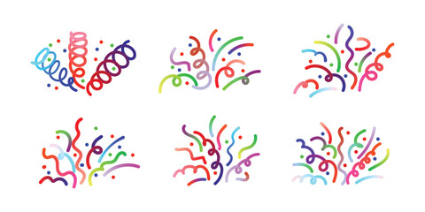 Colorful confetti and streamers scattered on a white background for celebration [Converted]