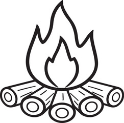 A simple black and white illustration of a campfire with logs
