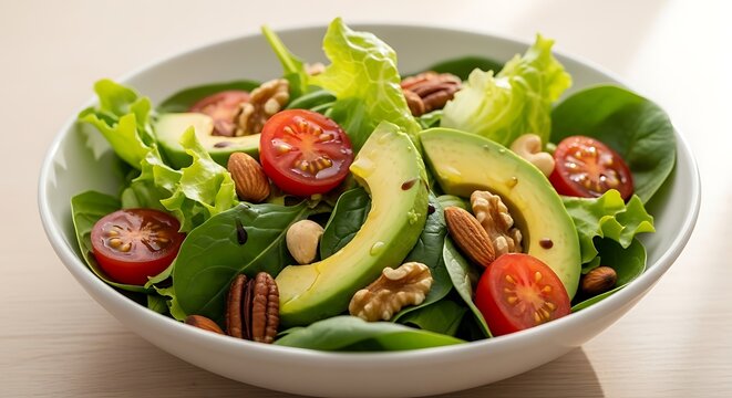 Fresh avocado salad with tomatoes and nuts - Powered by Adobe