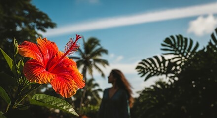 Focusing on the brilliant flower, the photograph relegates the girl in the background to a dreamy, atmospheric element of the scene.