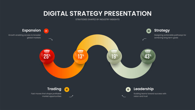 Modern Launch Frame Template Vector Illustration. Professional Introduction 4 Step Infographic Slide Design. Colorful Strategy Four Element Graph Presentation Layout.