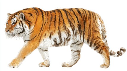 Obraz premium An elegant tiger strides gracefully through dense green vegetation showcasing its vibrant orange fur and black stripes.