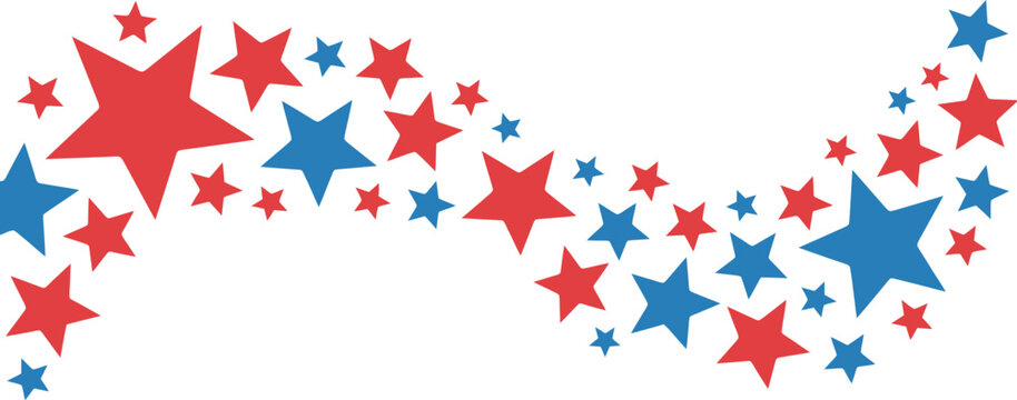 Red and Blue Stars Waving Stream Banner Vector Graphic Element Isolated on White Background for Patriotic American Holiday Celebration Design