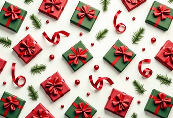 Seamless pattern with Christmas presents and ribbons, bright festive colors