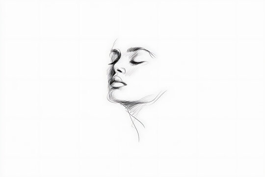 fine line illustration, simple single-stroke line art of a womans face with elegant symmetry and soft curves on a clean white background
