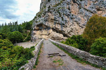 Pont du Roc, Rock Bridge, an old stoned bridge crossing the river Verdon in Castellane, Provence, France
